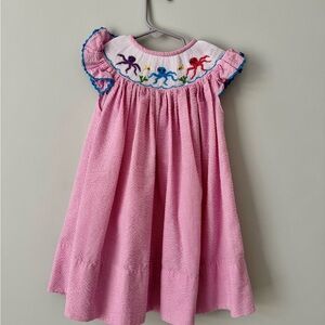 Smocked By Silly Stitches Summer Pink Embroidered Dress with Octopus